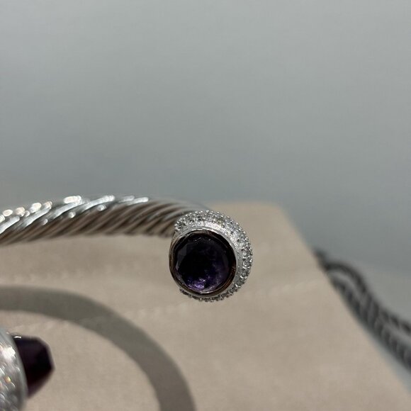 David Yurman 7mm Cable Station Bracelet Silver with Amethyst with diamonds - Picture 4 of 6